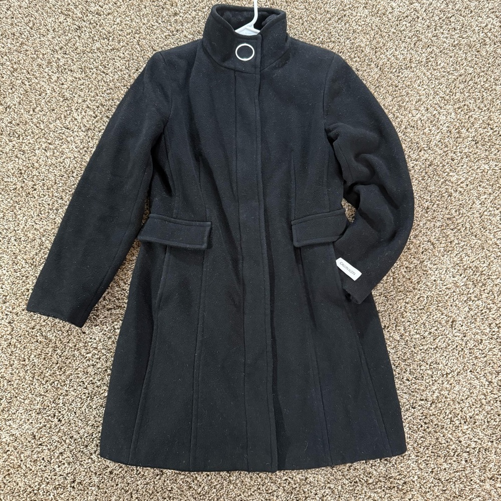 Calvin Klein Stand Collar Walker Lined Coat Wool Zipper Button Pockets‎ Small